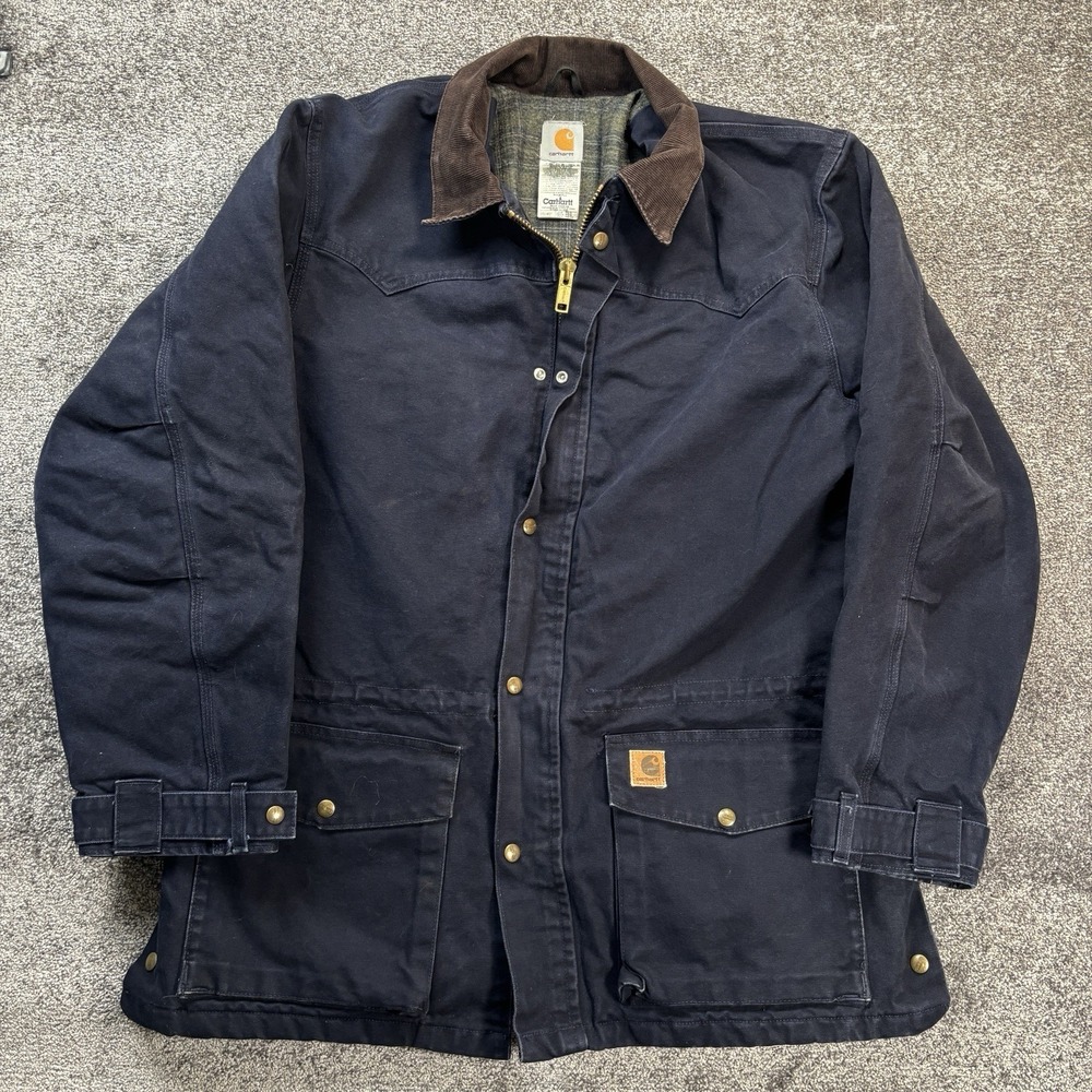 Vintage Carhartt Jacket‎ Chore Coat Mens XL Blue Duck Canvas Blanket Lined Ranch